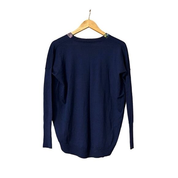 J.CREW Abigail Borg Navy Merino Wool Tie-Neck V-Neck Sweater - Picture 5 of 10